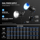 NEEWER FS300C COB Video Light can be powered by a power cord adapter or a V-mount battery.