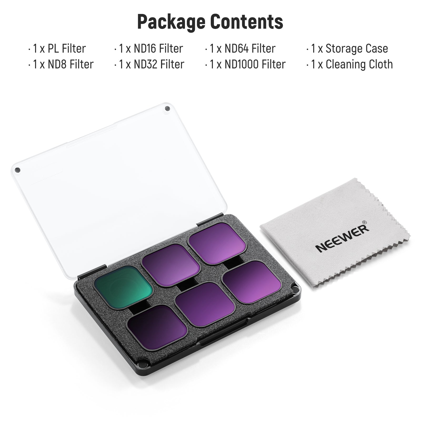 Package Contents of the NEEWER FL-GP10 6 Pack CPL/ND Filter For GoPro 13 12 11 10 9