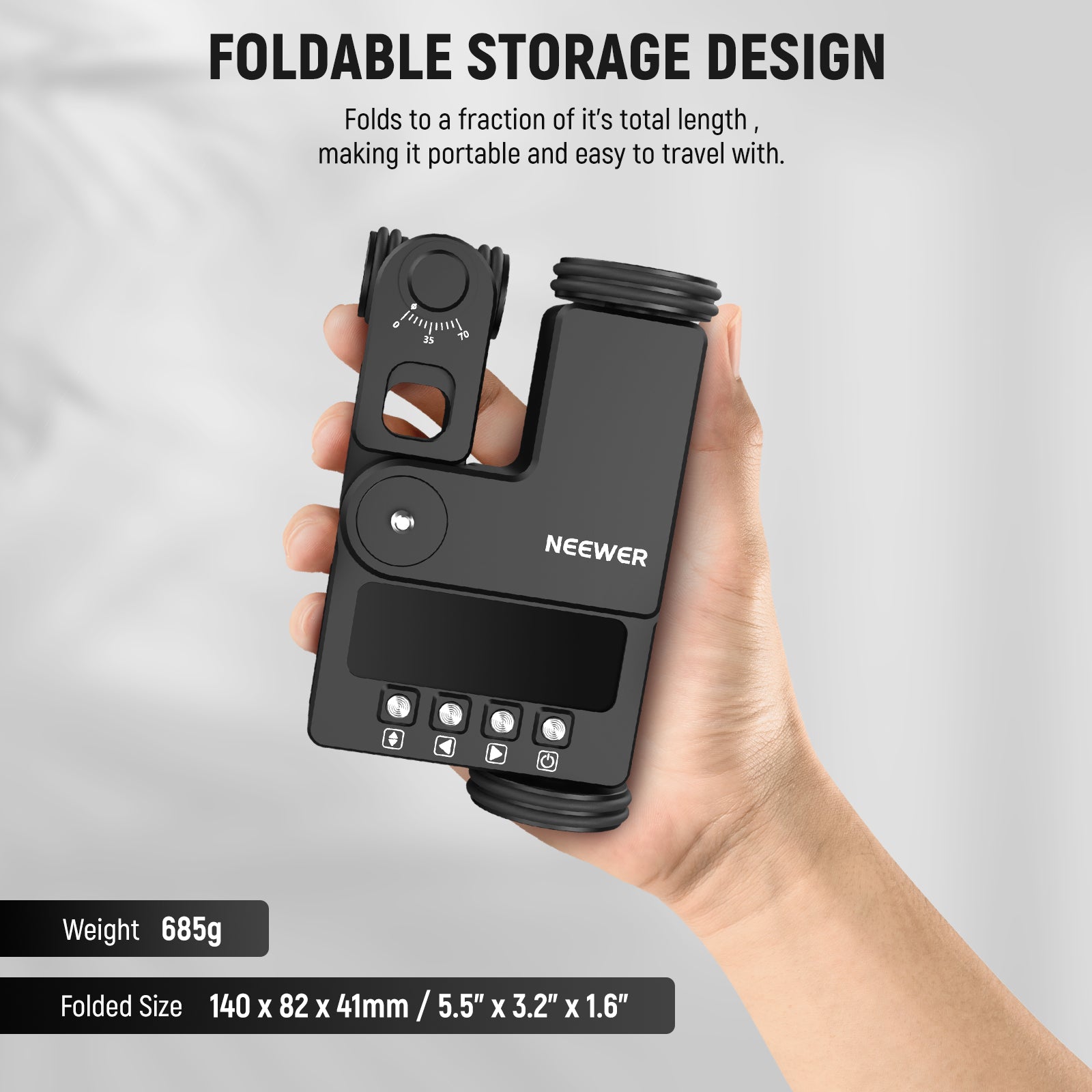NEEWER Upgraded DL200 Motorized Camera Dolly features the foldable storage design.
