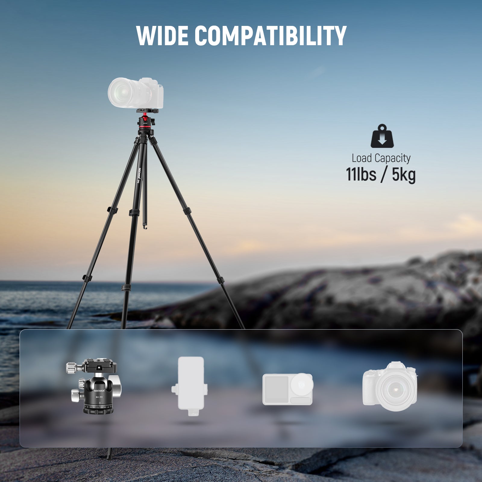 Wide Compatibility of the NEEWER TP12 Aluminum Alloy Compact Travel Tripod