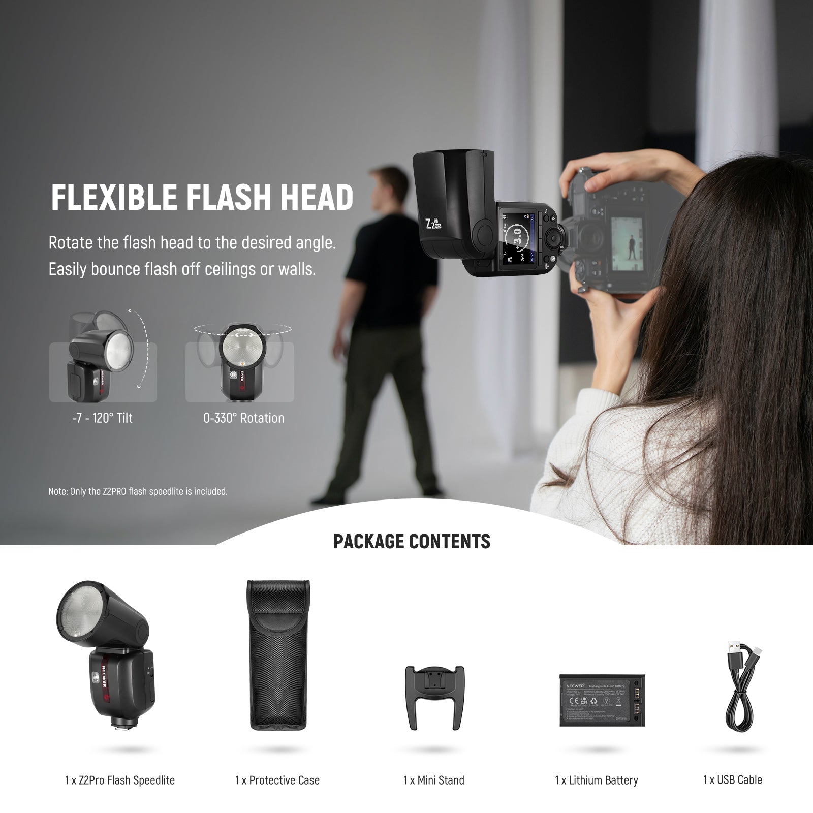 Package Contents of the NEEWER Z2PRO-F Round Head Speedlite Flash
