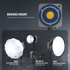 A Bowens mount attaches other accessories or gear like softboxes, snoots, and beauty dishes.