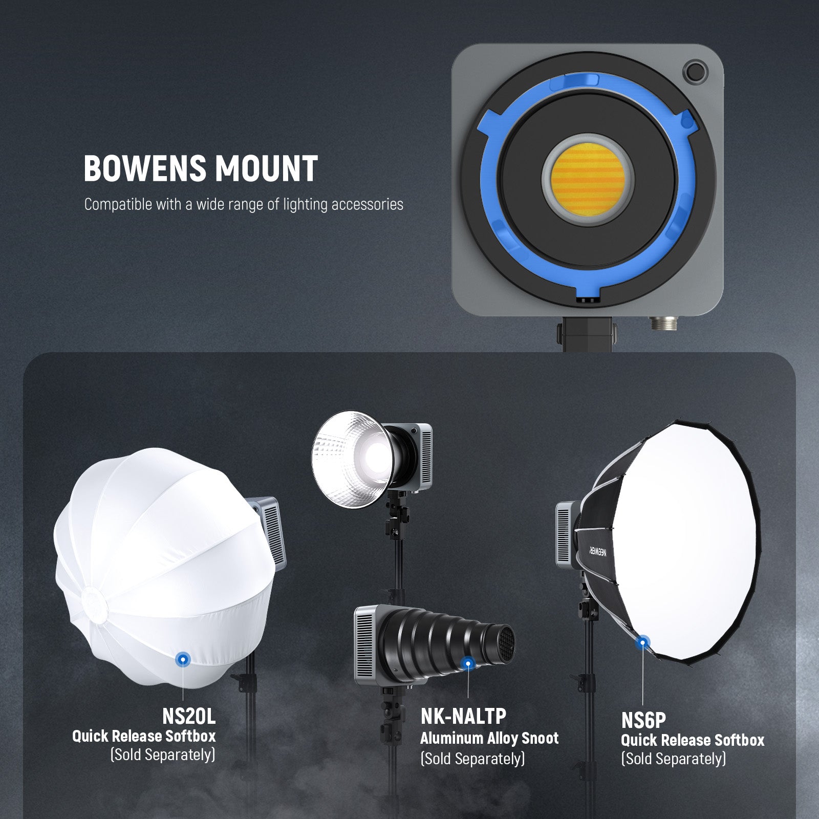 A Bowens mount attaches other accessories or gear like softboxes, snoots, and beauty dishes.
