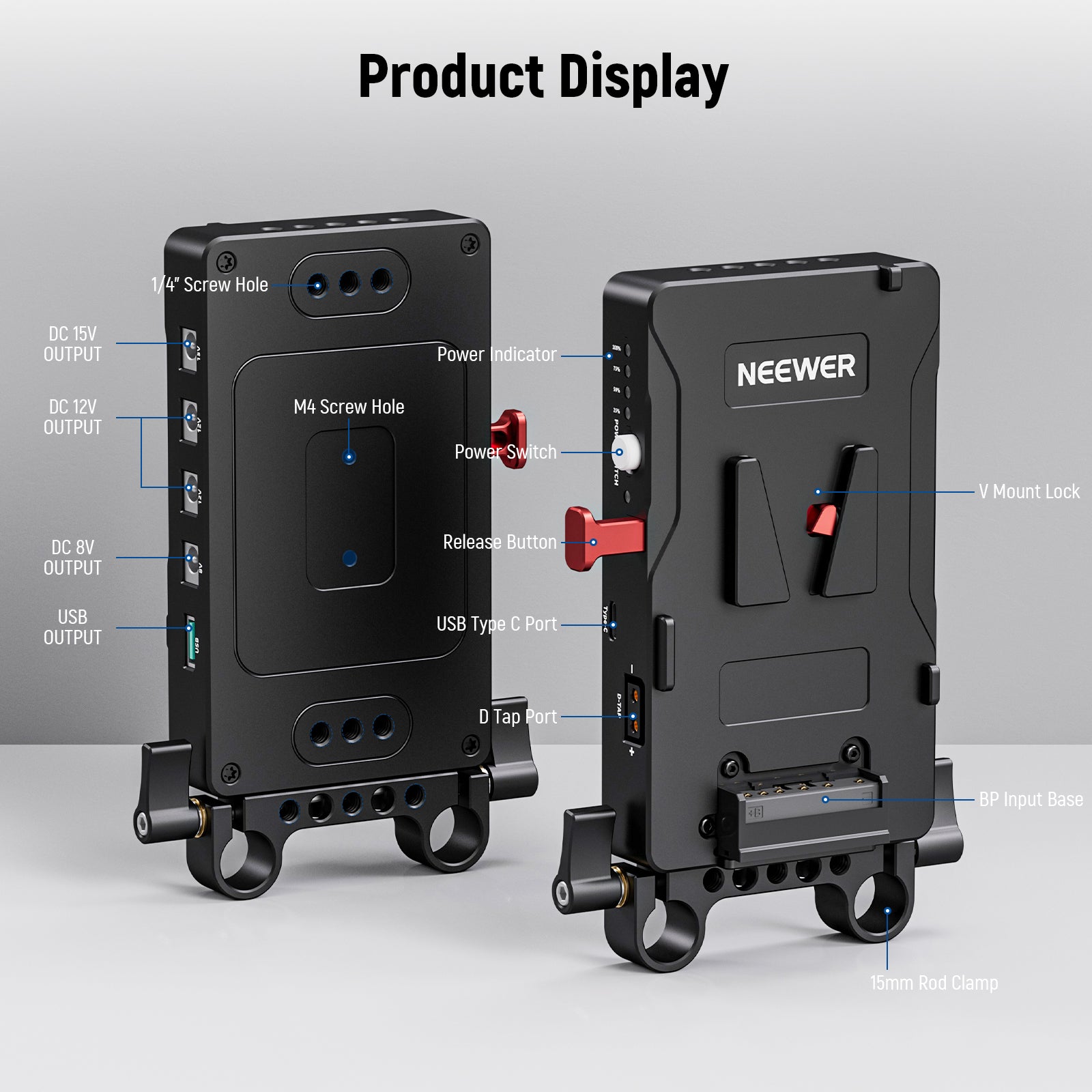 Product details of the NEEWER VB-A1 V Mount Battery Adapter Plate