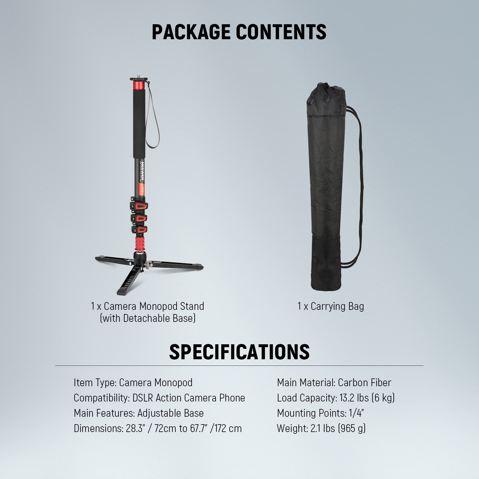 Specifications of the NEEWER TP71 Pro Camera Monopod