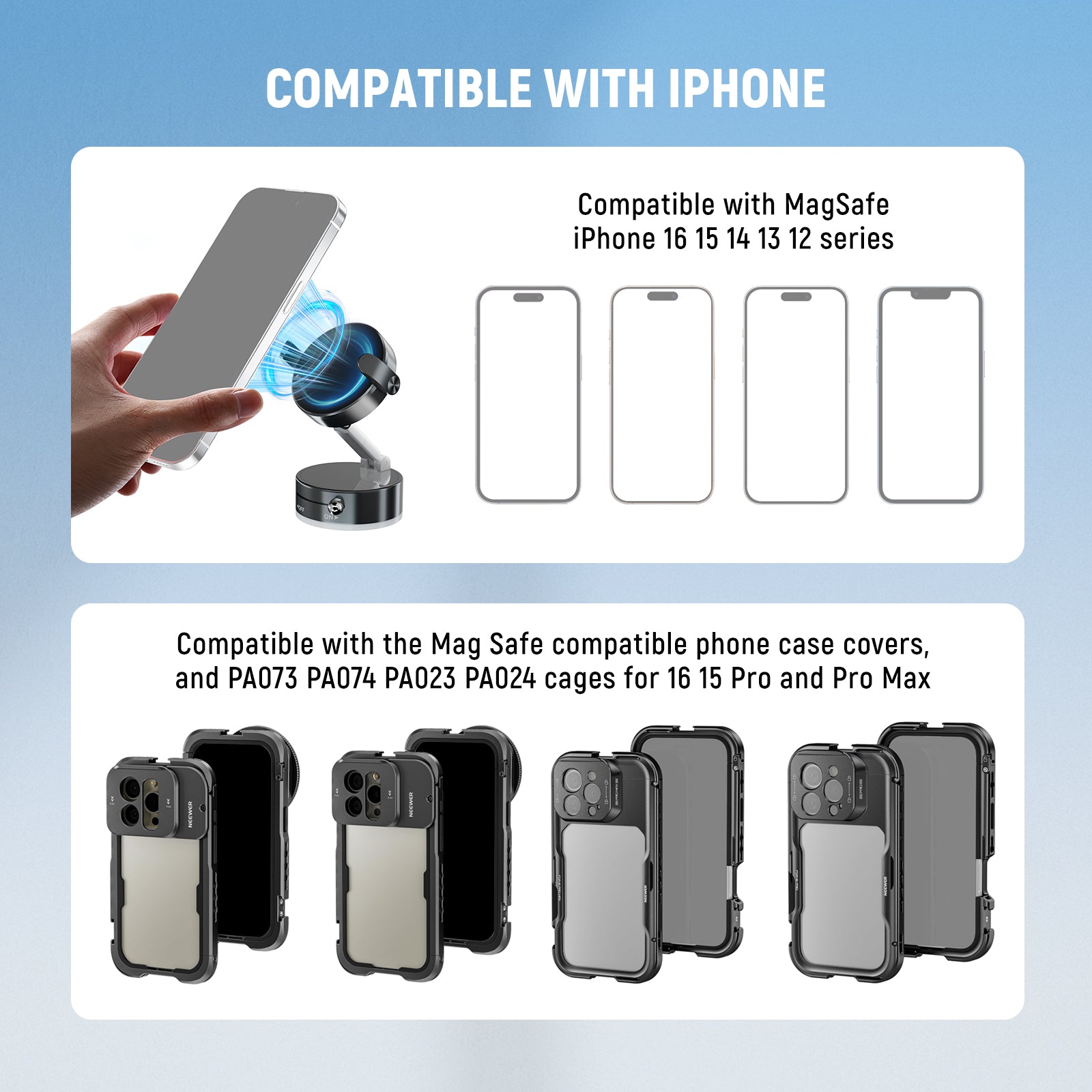 NEEWER A9 Magnetic Phone Mount Holder with Suction Cup is compatible with the iPhone.
