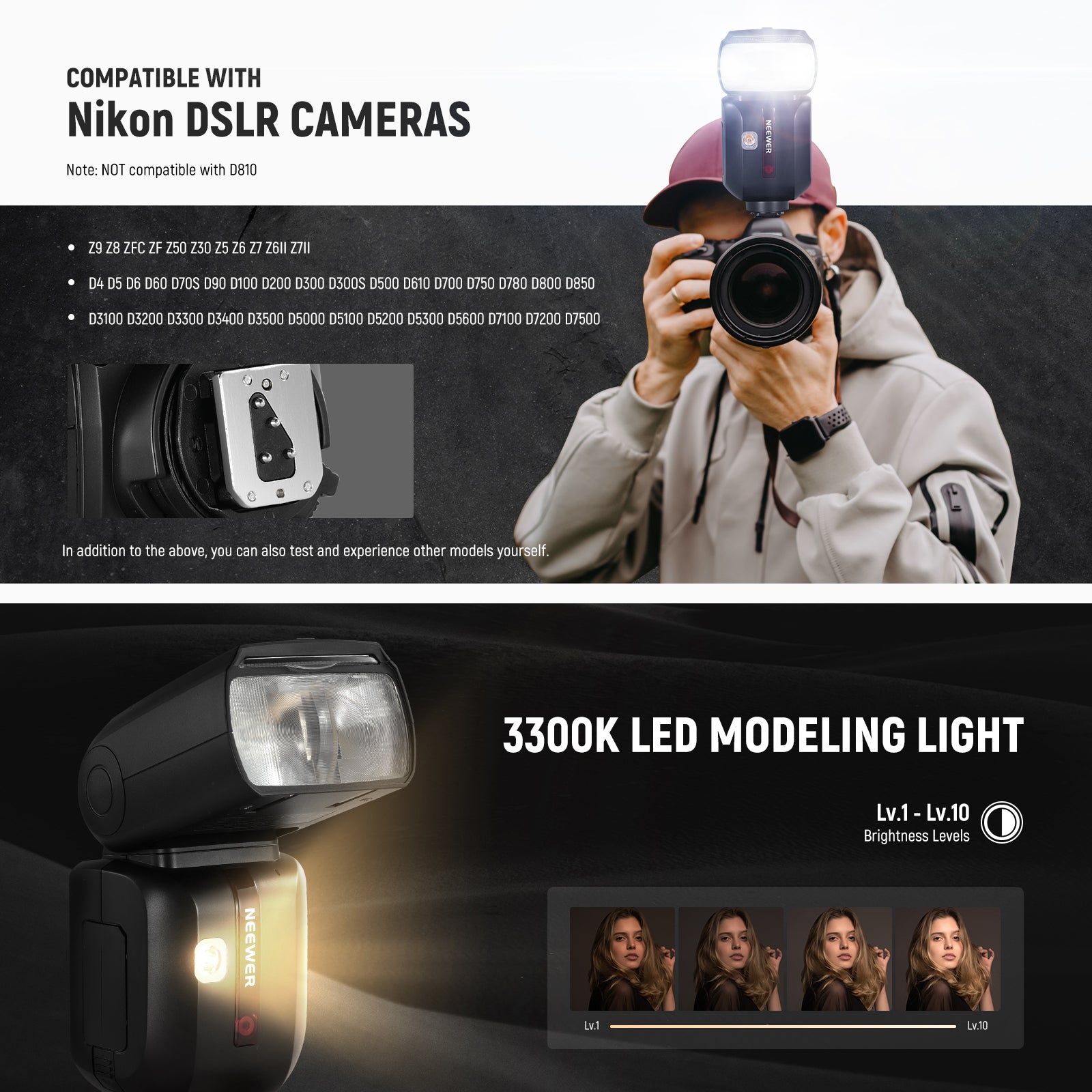 NEEWER Z880 Camera Flash Light is compatible with Nikon DSLR Cameras.