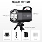 Package Contents of the NEEWER 2 Pack S101-400W Studio Speedlight Kit