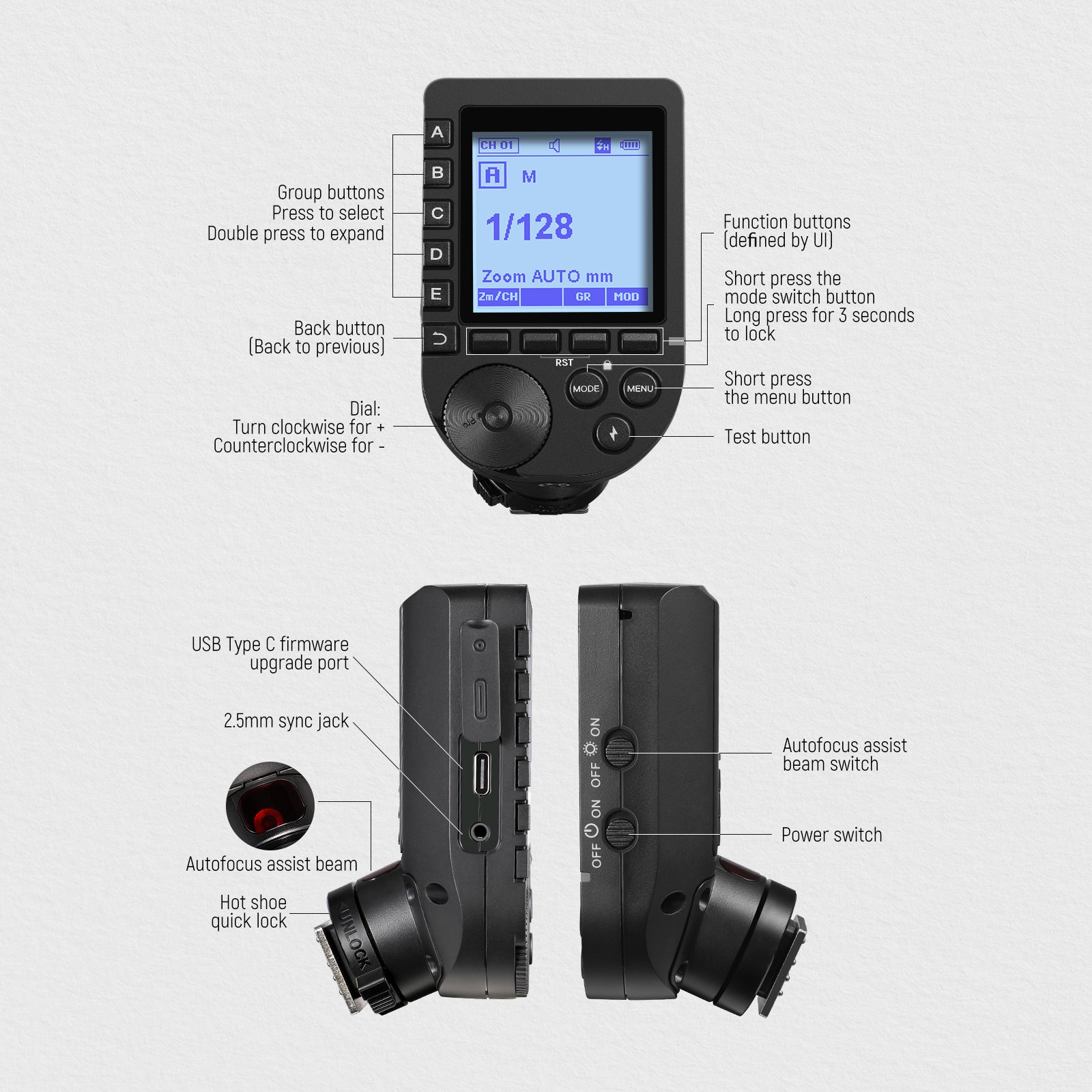 Specifications of the NEEWER QPRO-F TTL Wireless Flash Trigger For Fujifilm Camera