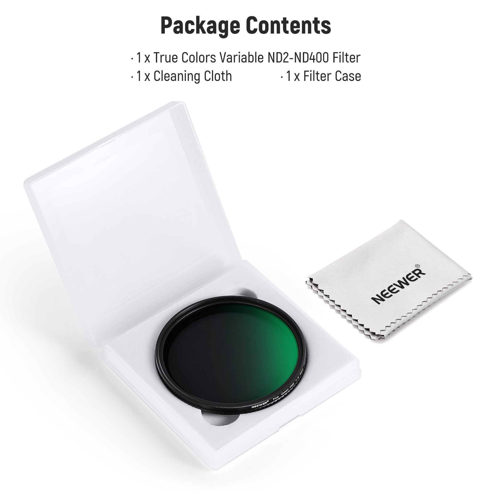 Package Contents of the NEEWER ND2-ND400 True Colors Variable ND Filter