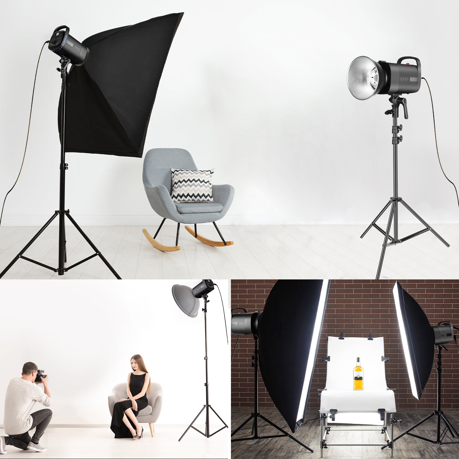 NEEWER 2 Pack S101-300W Powerful Studio Monolight Kit