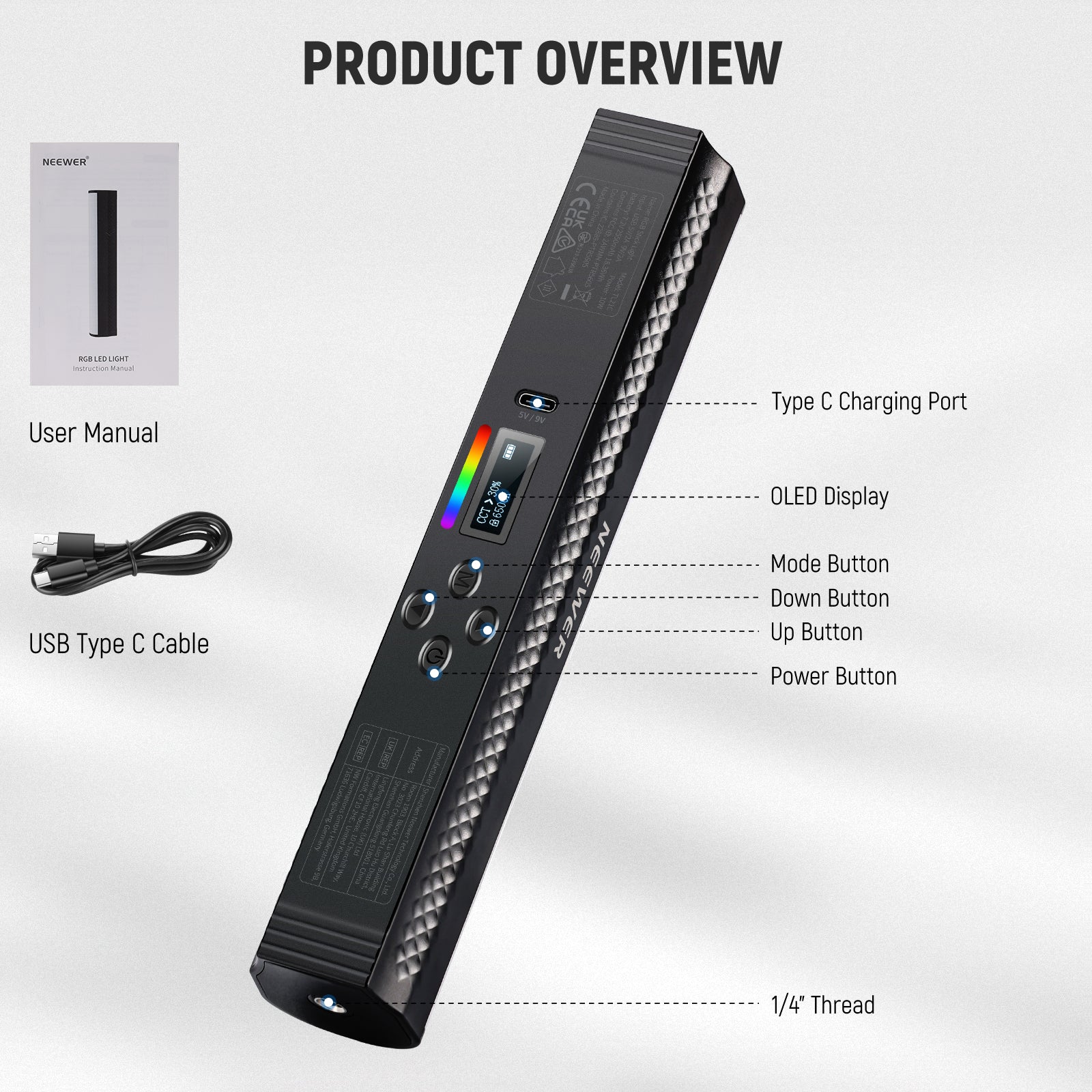 Product details of the NEEWER TL21C RGB Magnetic Light Wand