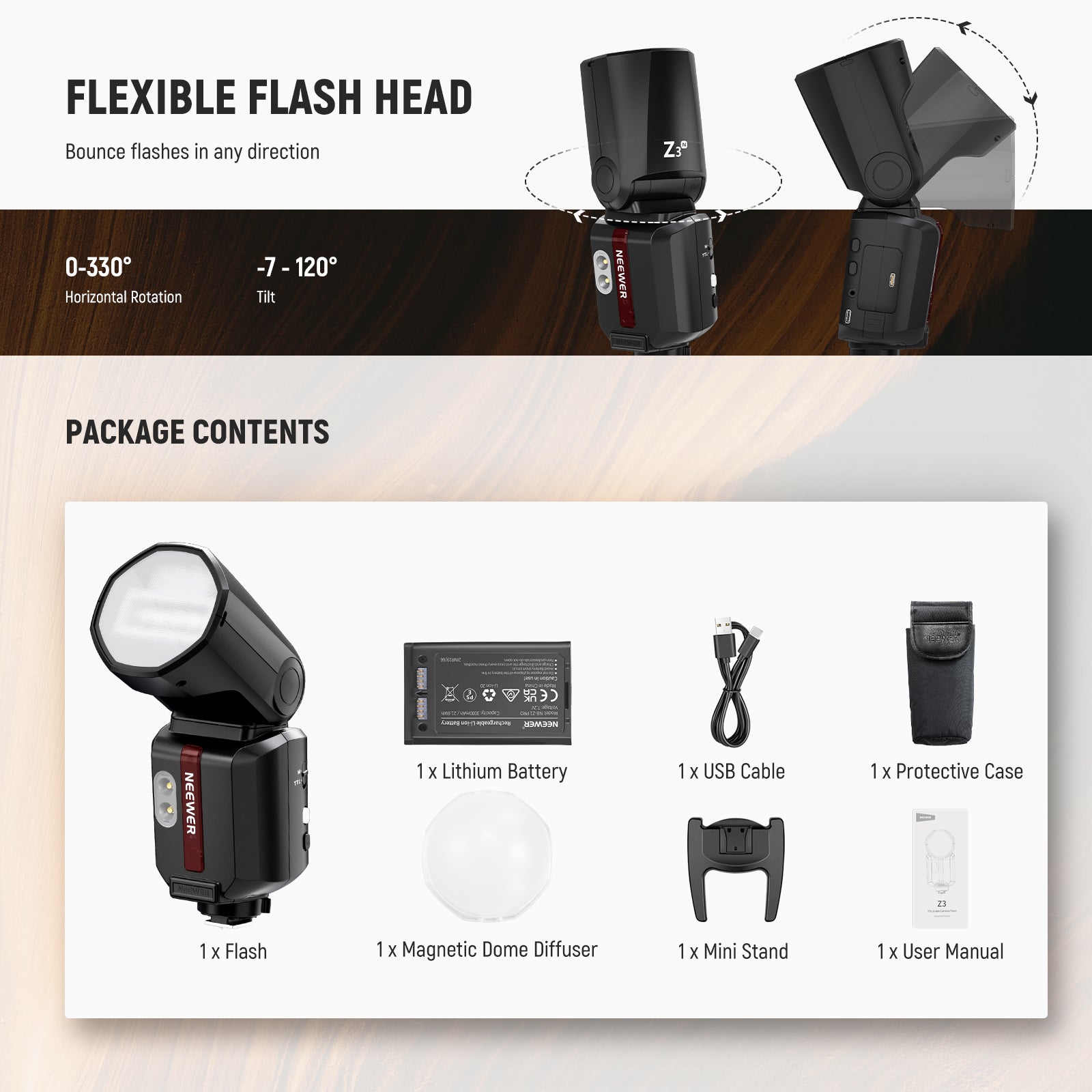 Package Contents of the NEEWER Z3-N 100Ws TTL Flash Speedlite For Nikon Cameras Kit