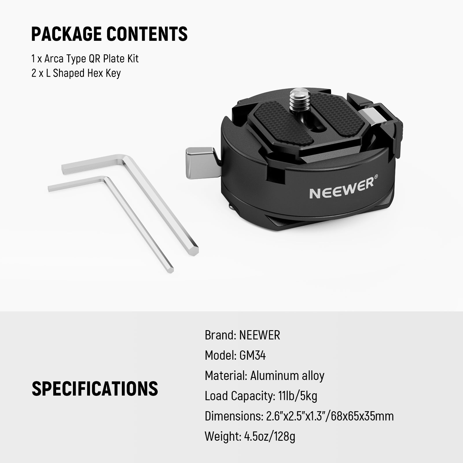Package Contents of the NEEWER M34 Camera Quick Release Plate Kit