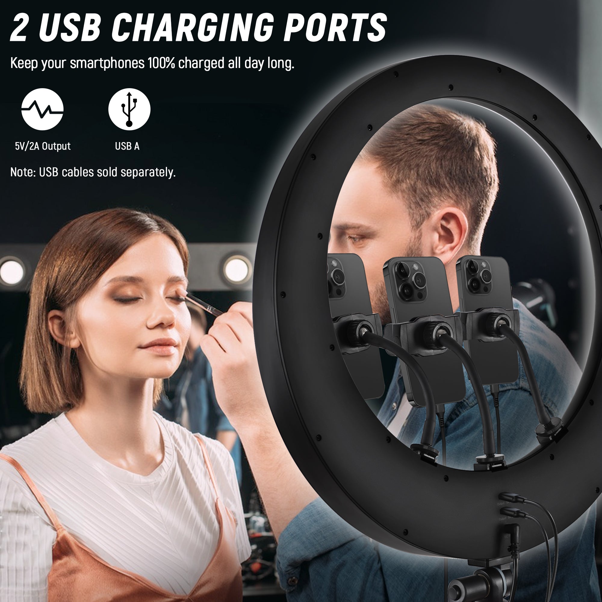 2 USB Charging Ports keep your phones 100% charged all day long.