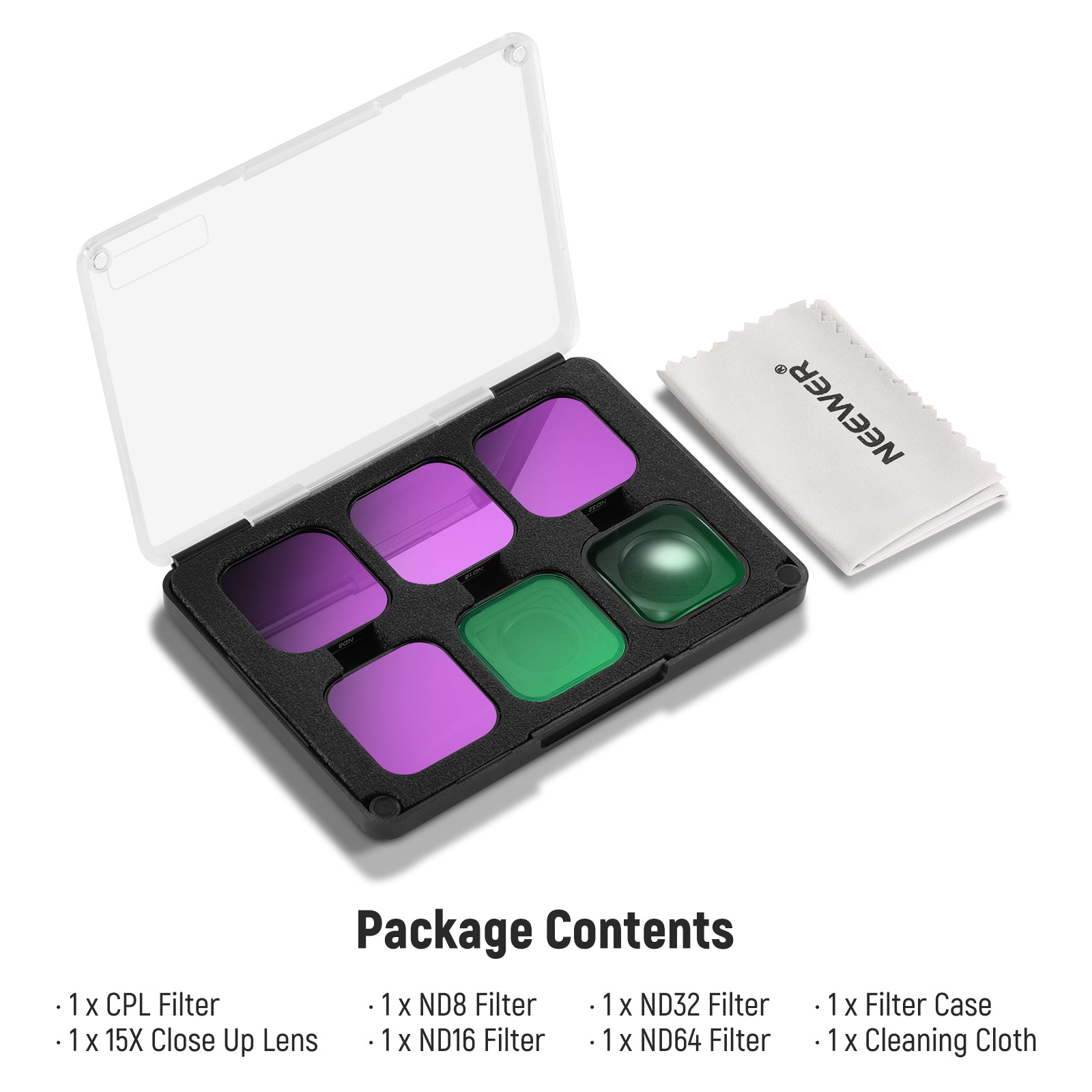 Package Contents of the NEEWER FL-GP24 Filter & Lens Kit For GoPro Hero 9-13