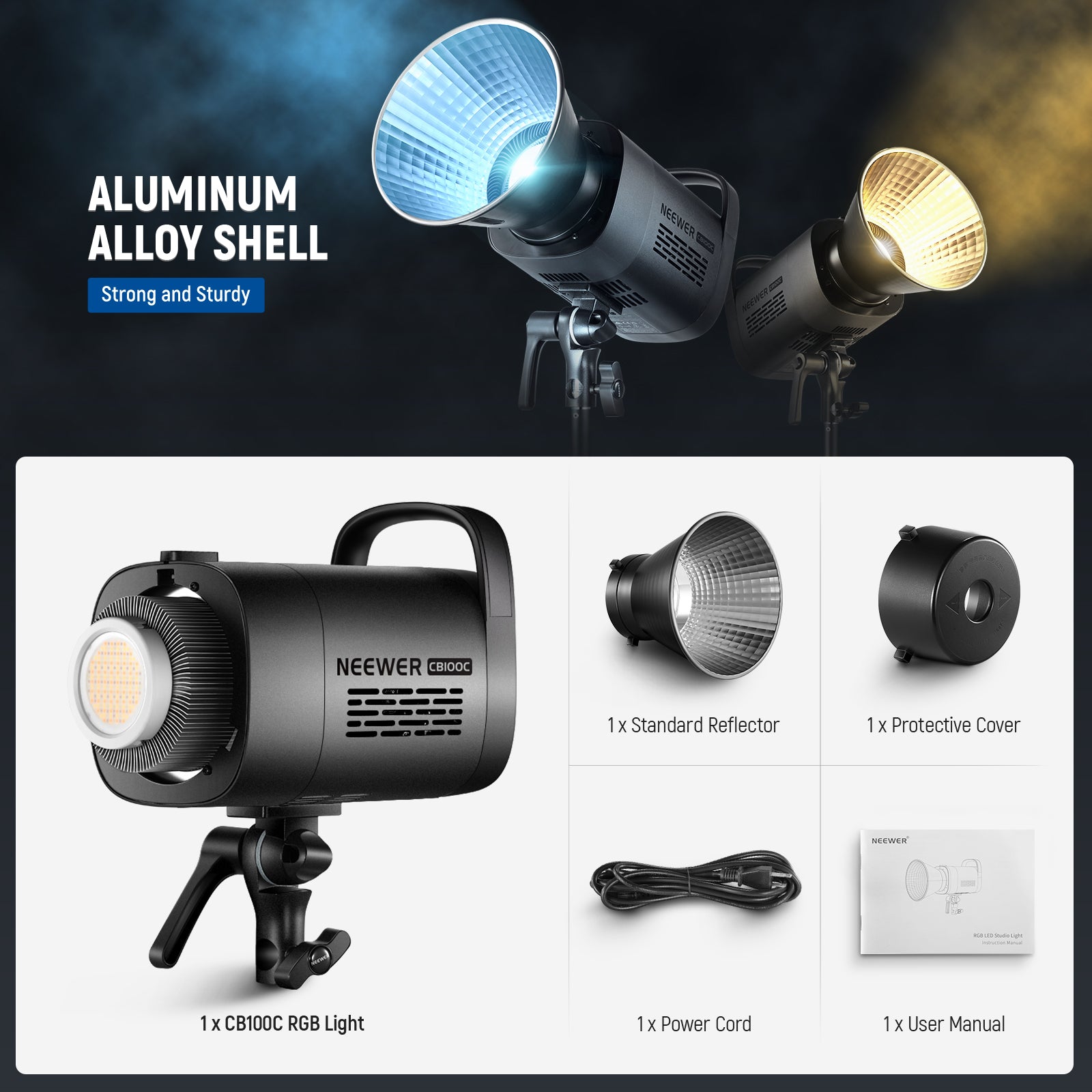 Package Contents of the NEEWER CB100C RGB Video Light
