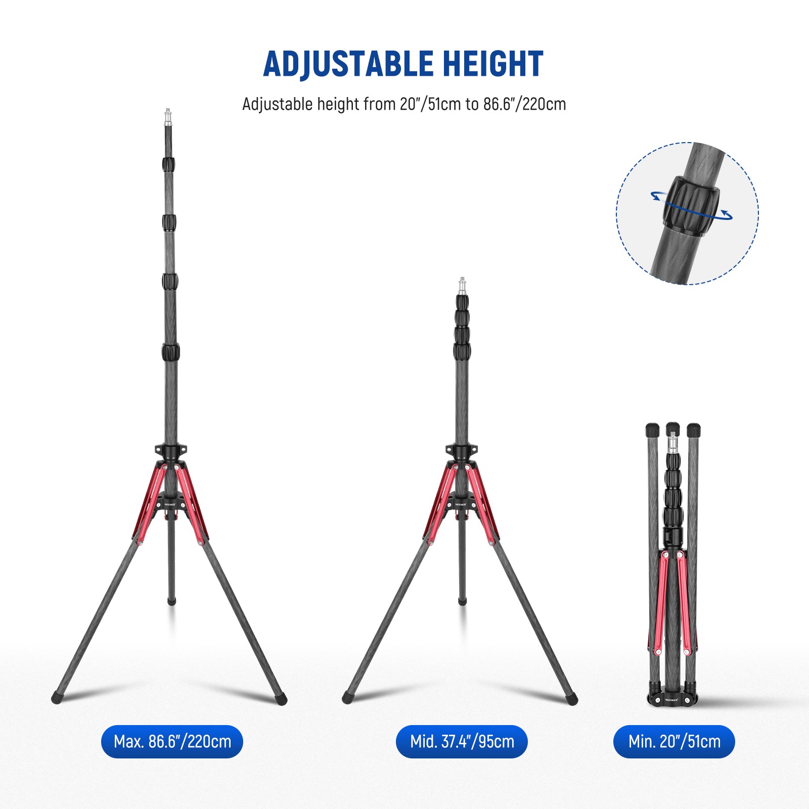 Height Adjustment Range of the NEEWER ST210R Travel Light Stand
