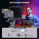 The base features multiple 1/4" and 3/8" threads for secure mounting on tripods, light stands, and other supports.