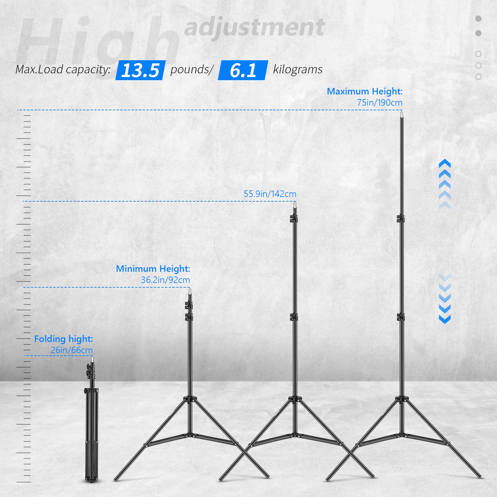 Height Adjustment Range of the NEEWER ST-190 Photography Light Stand