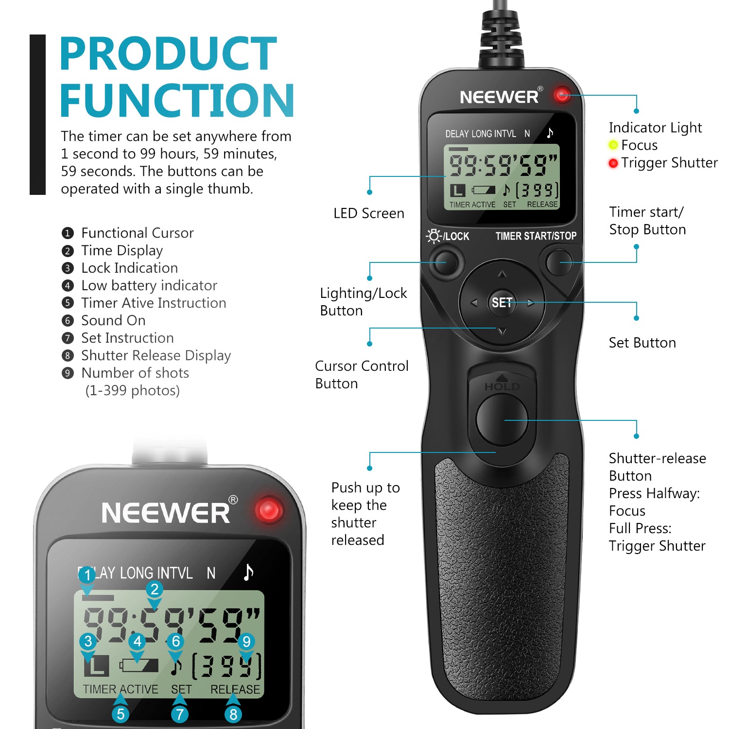 Product function of the NEEWER Timer Remote Control for Nikon