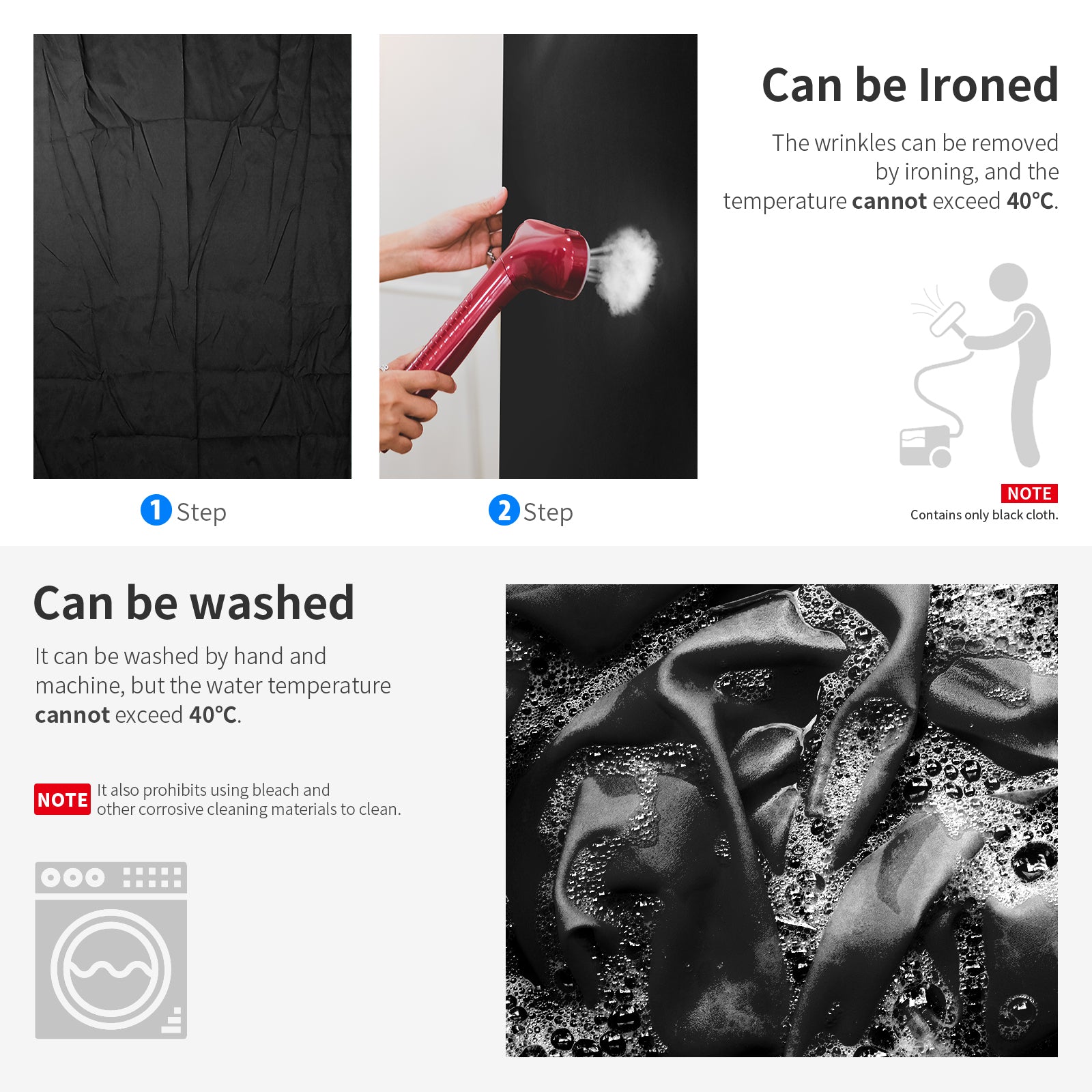 NEEWER 3x3.6M Collapsible Backdrop can be washed by hand and machine.