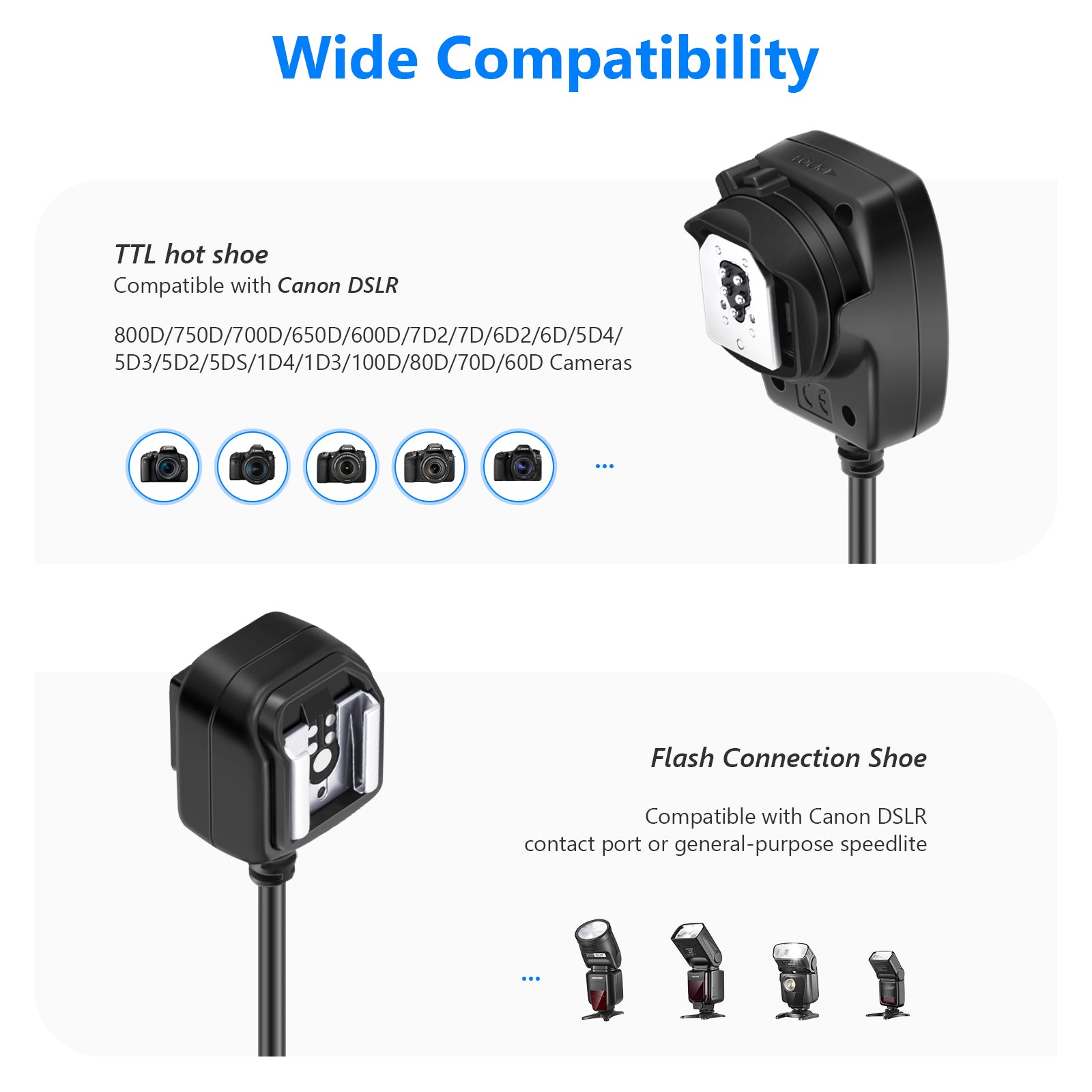 Wide Compatibility of the NEEWER 1.3m TTL Off Camera Flash Speedlite Cord For Canon