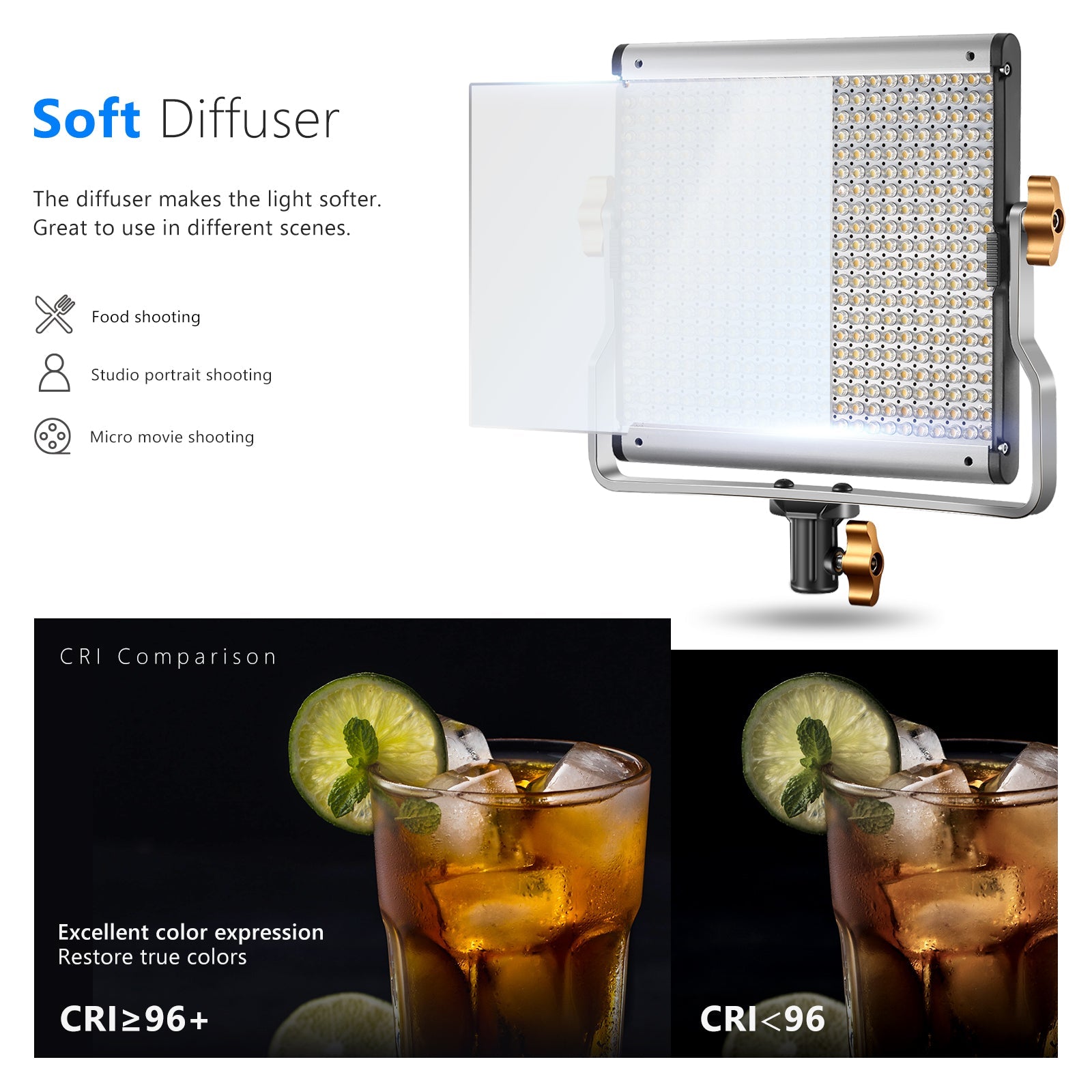 The diffuser makes the light softer.