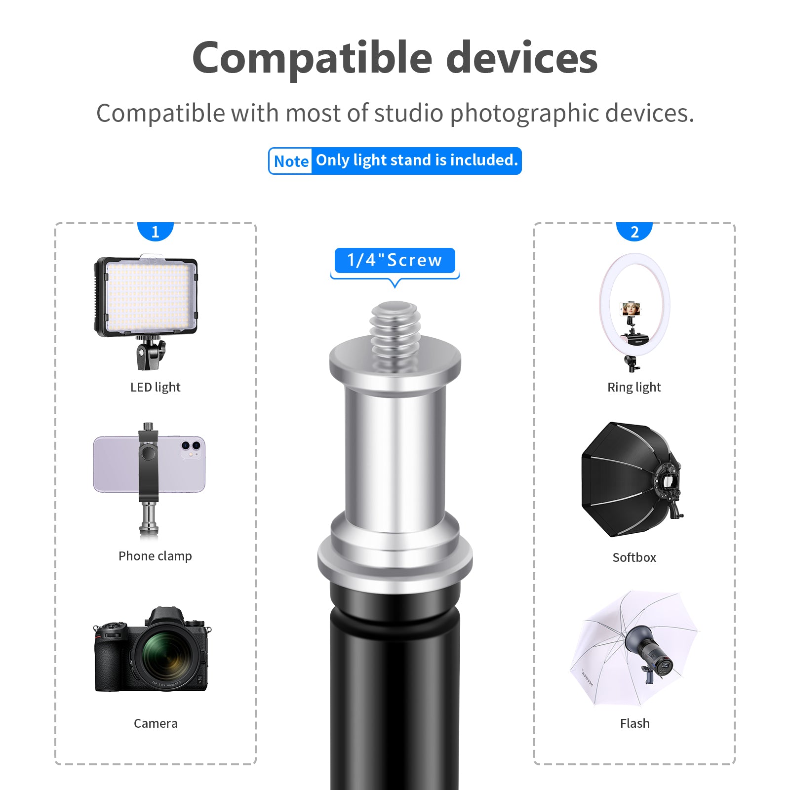 Compatible devices of the NEEWER 190cm Foldable Metal Photography Light Stand