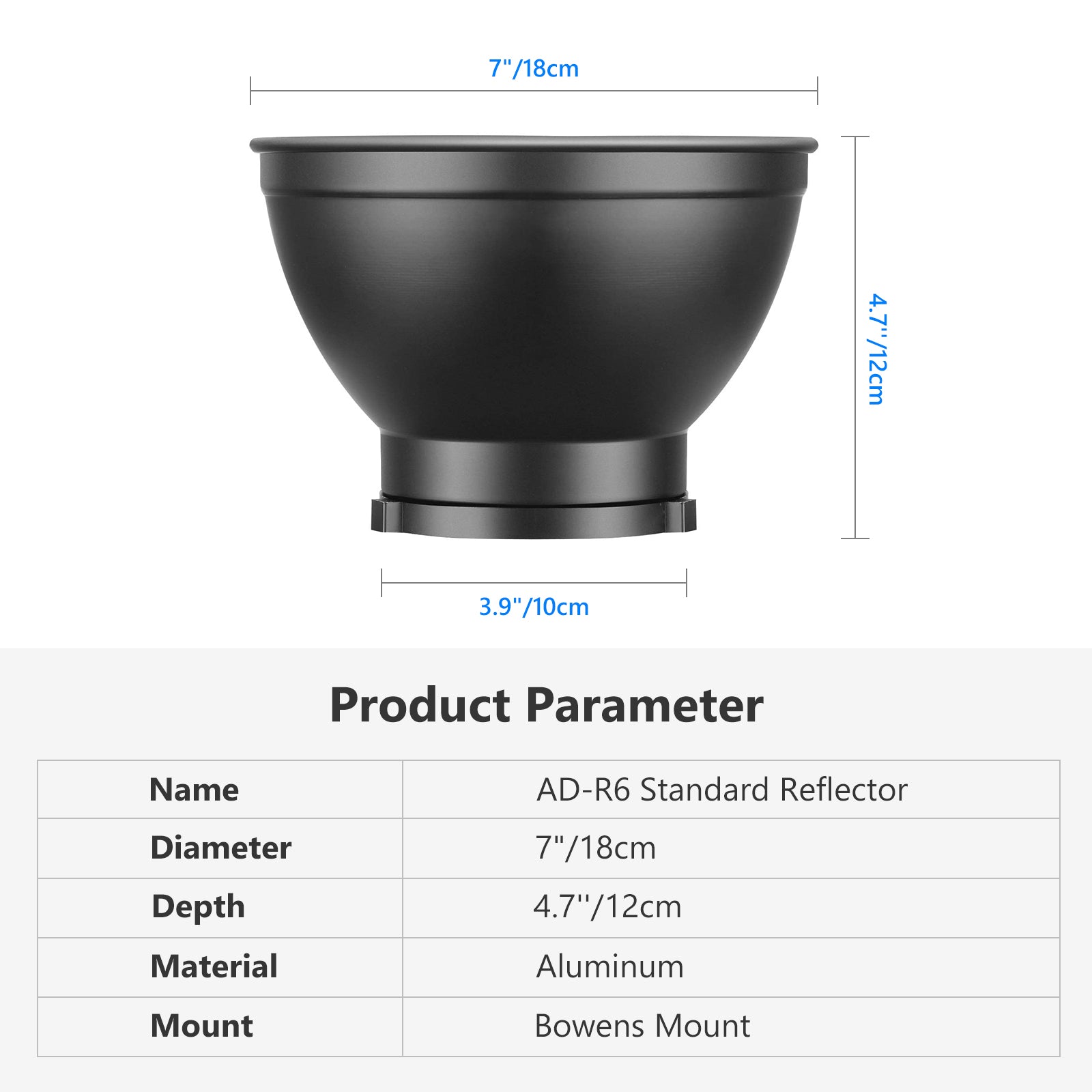 Product parameter of the NEEWER AD-R6 Standard Reflector Diffuser