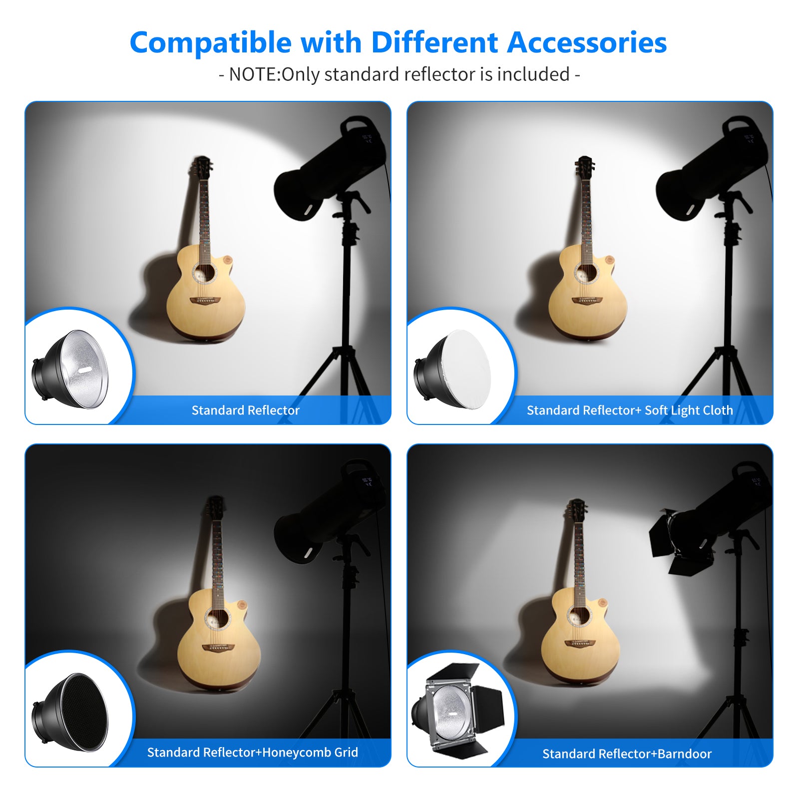 NEEWER AD-R6 7 inch/18CM Standard Reflector Diffuser is compatible with different accessories.