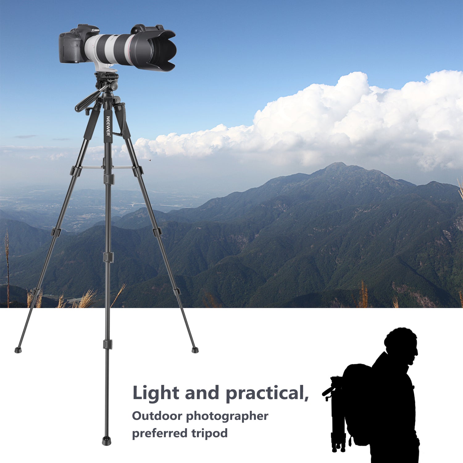 NEEWER Aluminum Camera Tripod is light and practical.