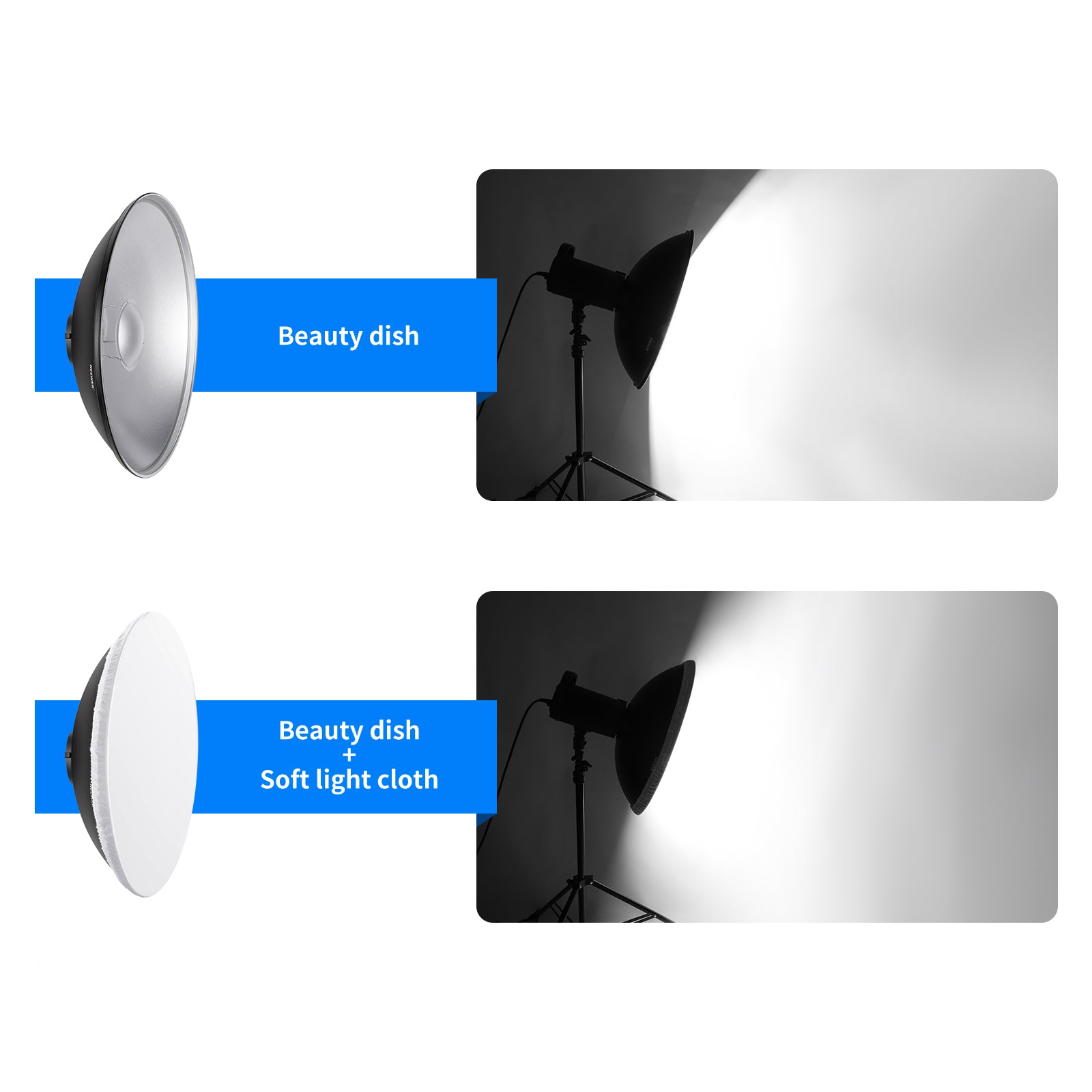 The light created is between that of a direct flash and a softbox, giving the image a wrapped, contrasted look