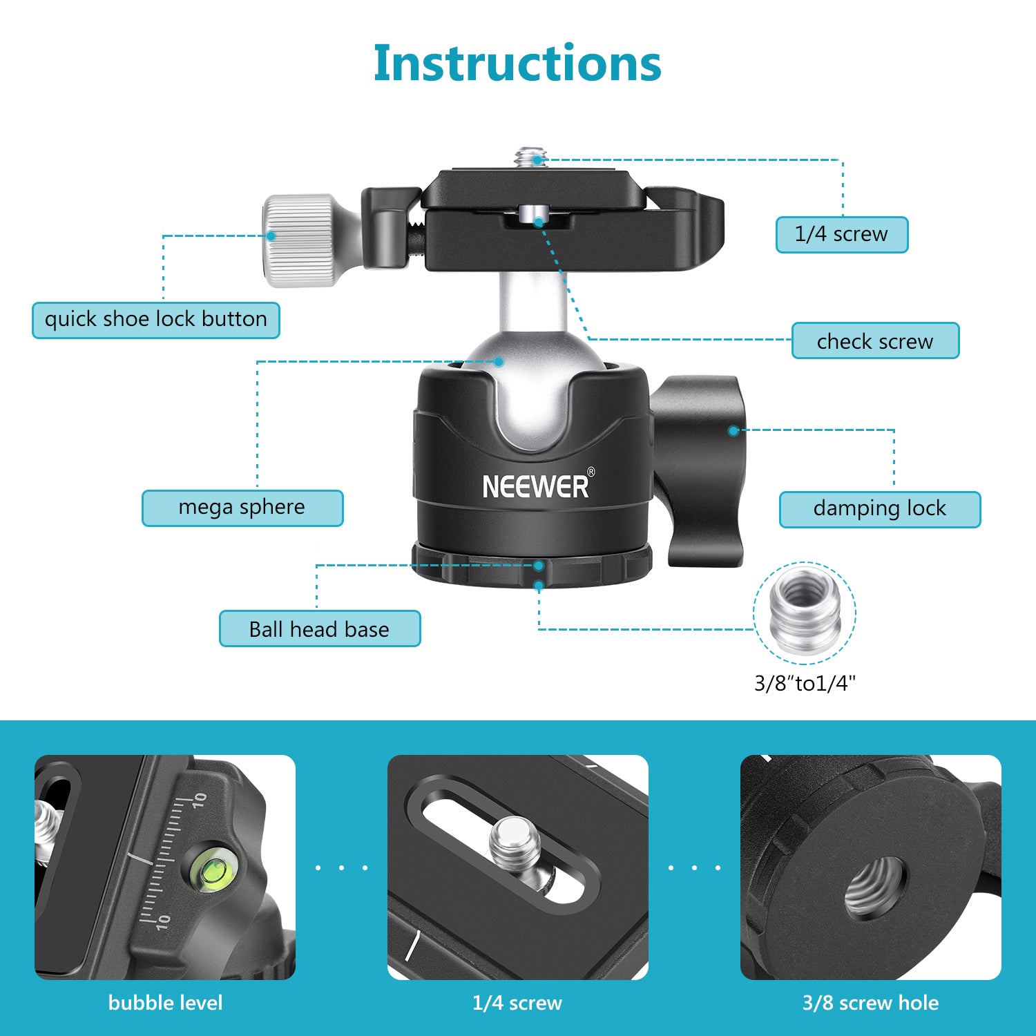 Instructions of the Neewer Low-Profile 360 Degree Rotatable Tripod Ball Head