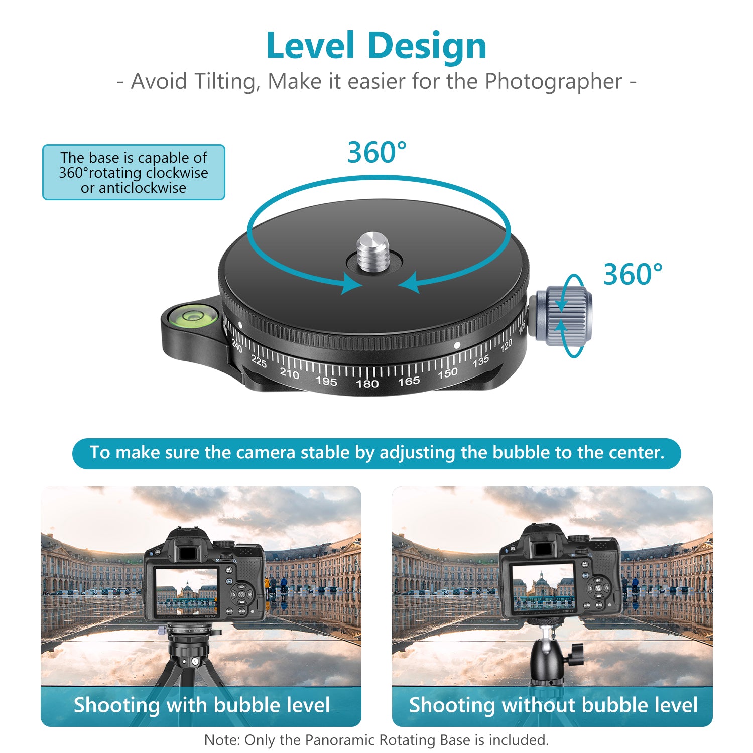 NEEWER Camera Panoramic Panning Base allows for accurate horizontal alignment.