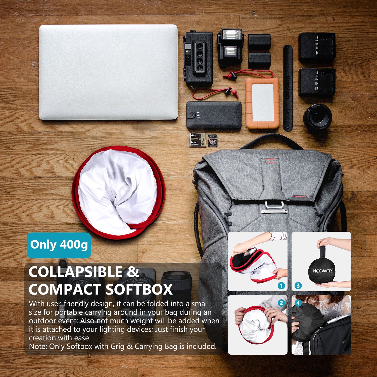 NEEWER Collapsible Softbox is compact.