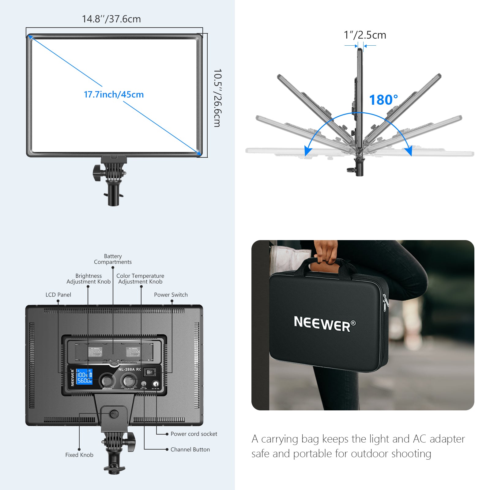 Neewer NL288 LED Video Light Panel is portable.
