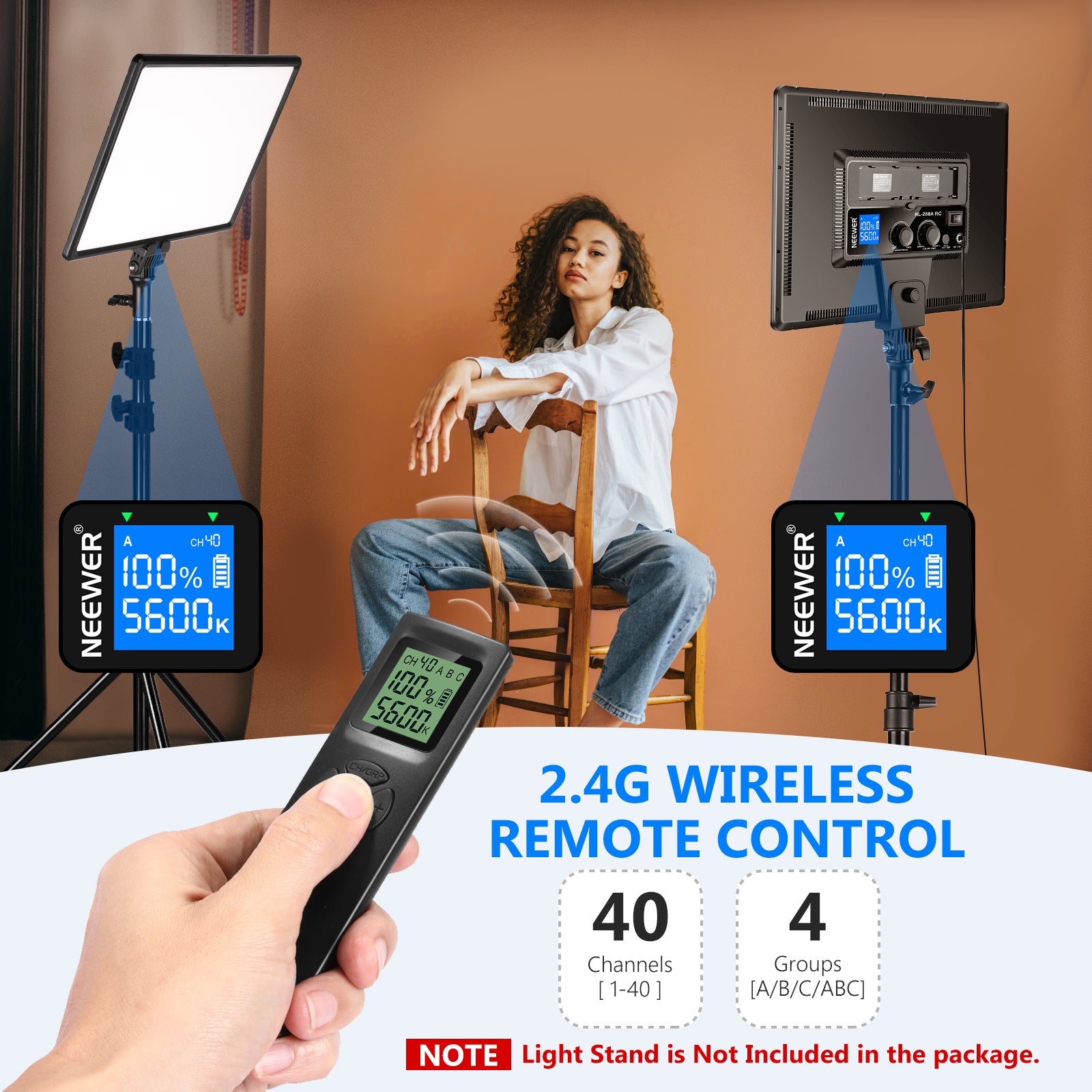 Use the wireless remote to control the Neewer NL288 LED Video Light Panel