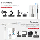 NEEWER SC330W C Stand With 3 Swivel Caster Wheels features 2-way threaded interface.