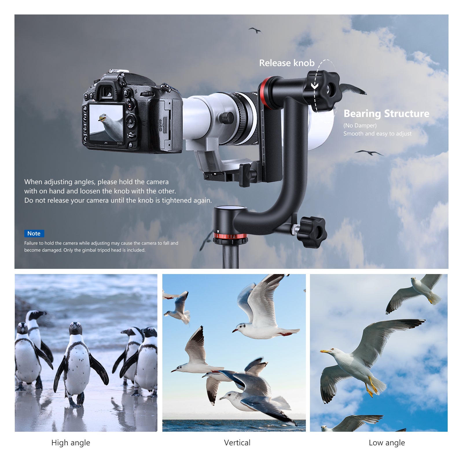 NEEWER GM101 Aluminum Alloy Gimbal Tripod Head can securely support professional camera bodies and telephoto lenses within 30lb