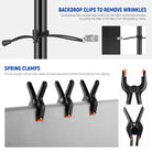 NEEWER 8.5x10ft Adjustable Backdrop Stand Kit includes six clips.