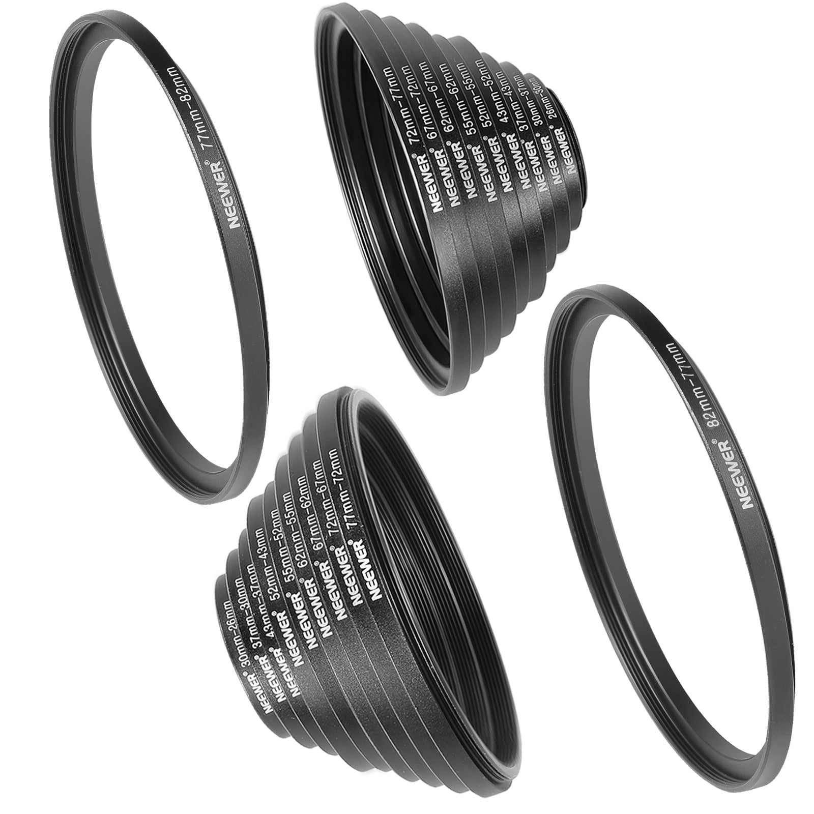 NEEWER 20 Pieces Metal Lens Filter Adapter Ring Kit