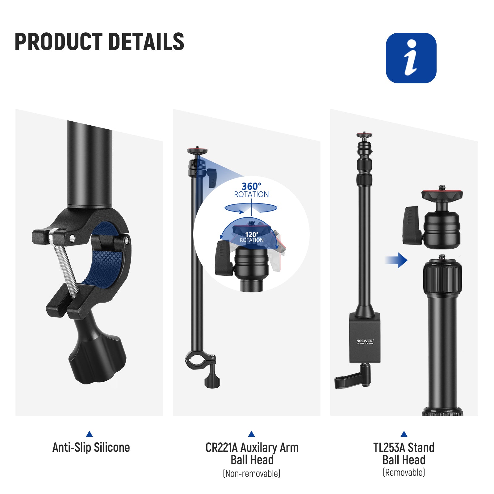 Product details of the NEEWER Tabletop Camera Mount Light Stand With Flexible Arm
