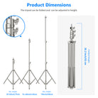 Product dimensions of the NEEWER 220cm Lightweight Light Stand