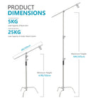 Product dimensions of the NEEWER 305cm Stainless Steel C-Stand