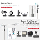 This Stainless Steel C-Stand fits for most lighting equipment that equipped with standard installation interface.
