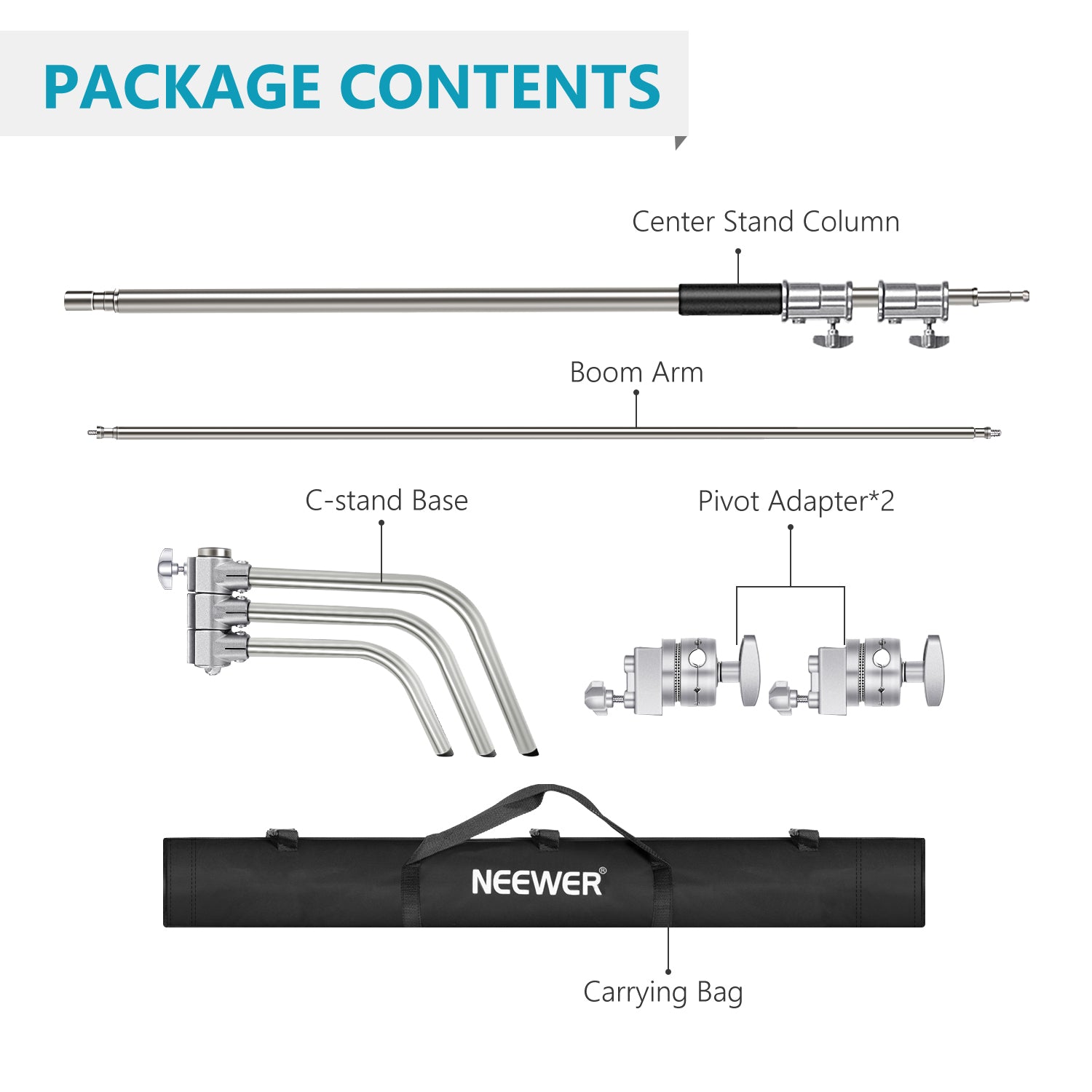 Package Contents of the NEEWER 305cm Stainless Steel C-Stand