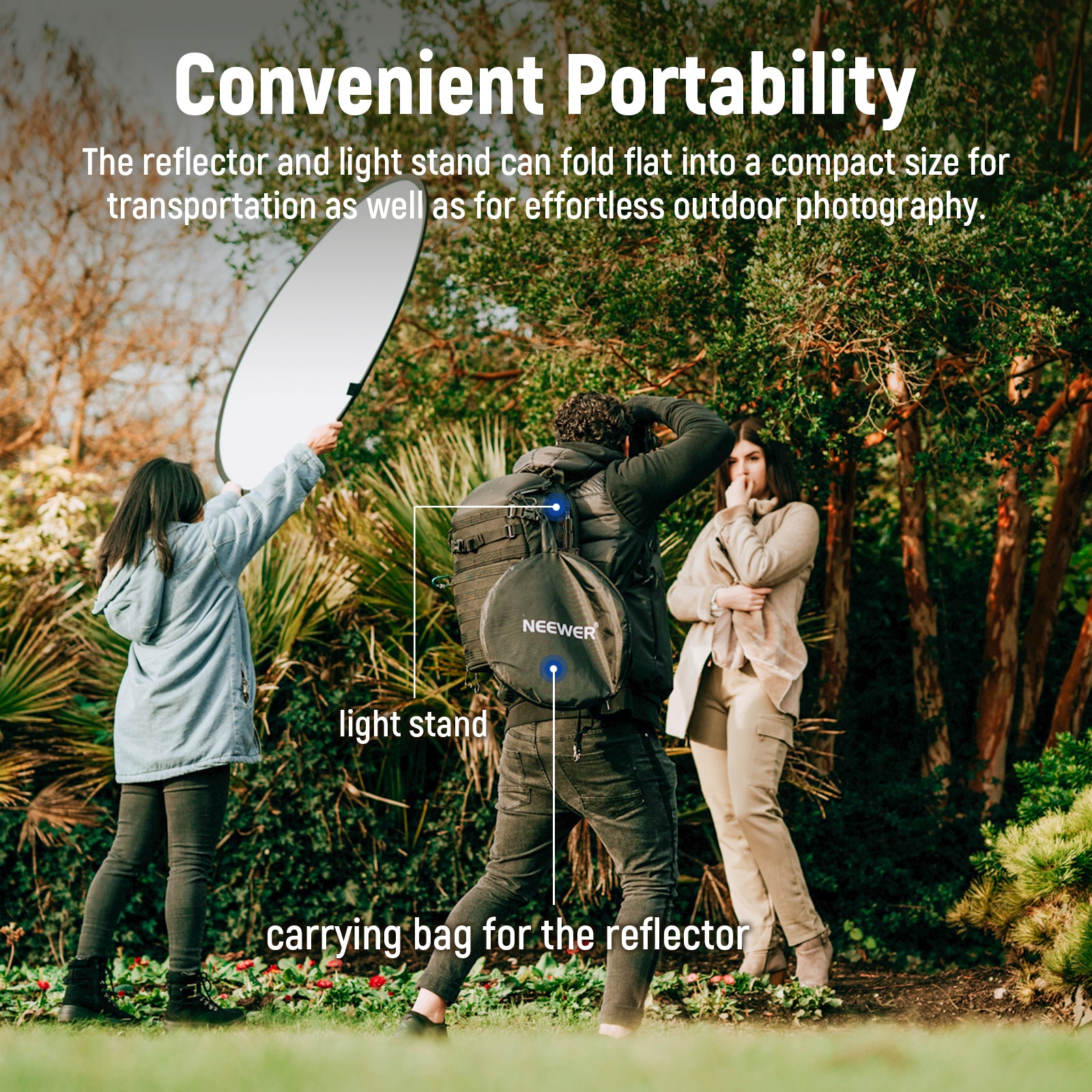 The reflector and the light stand are both foldable