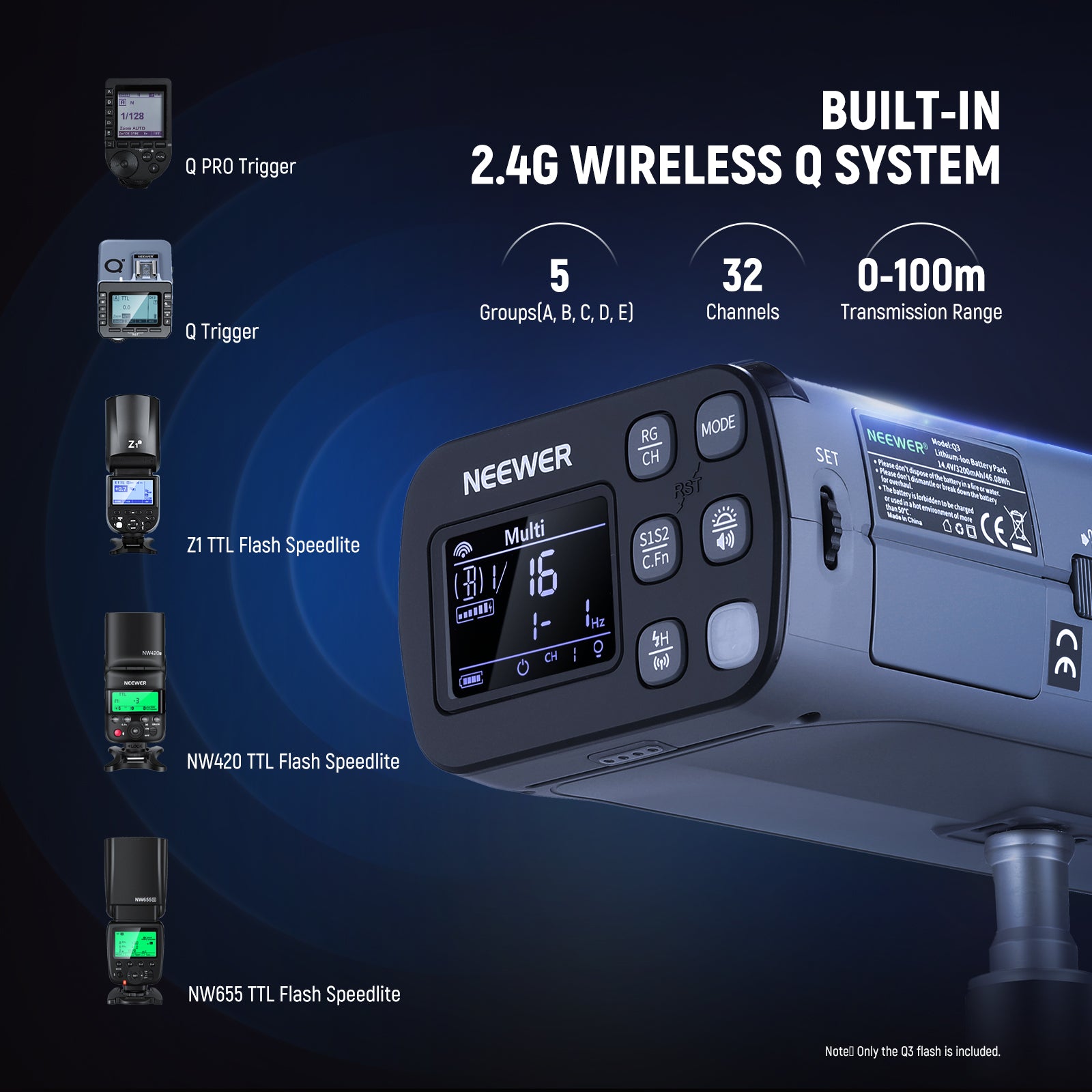 NEEWER Q3 200Ws Strobe Flash is built with NEEWER 2.4G wireless Q system