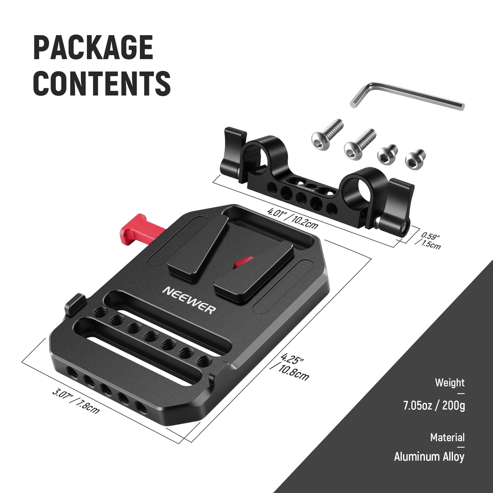 Package Contents of the NEEWER ST43 V-Mount Battery Plate Kit